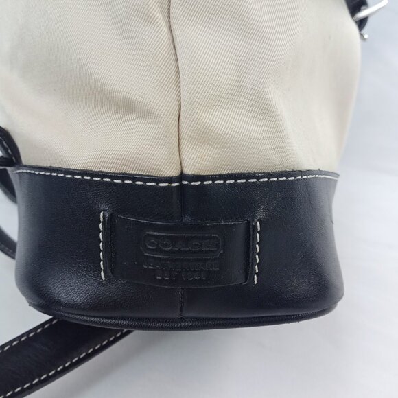 Vintage Coach Womens Backpack Bag Beige Black Canvas Leather Daypack Classic - Picture 9 of 16